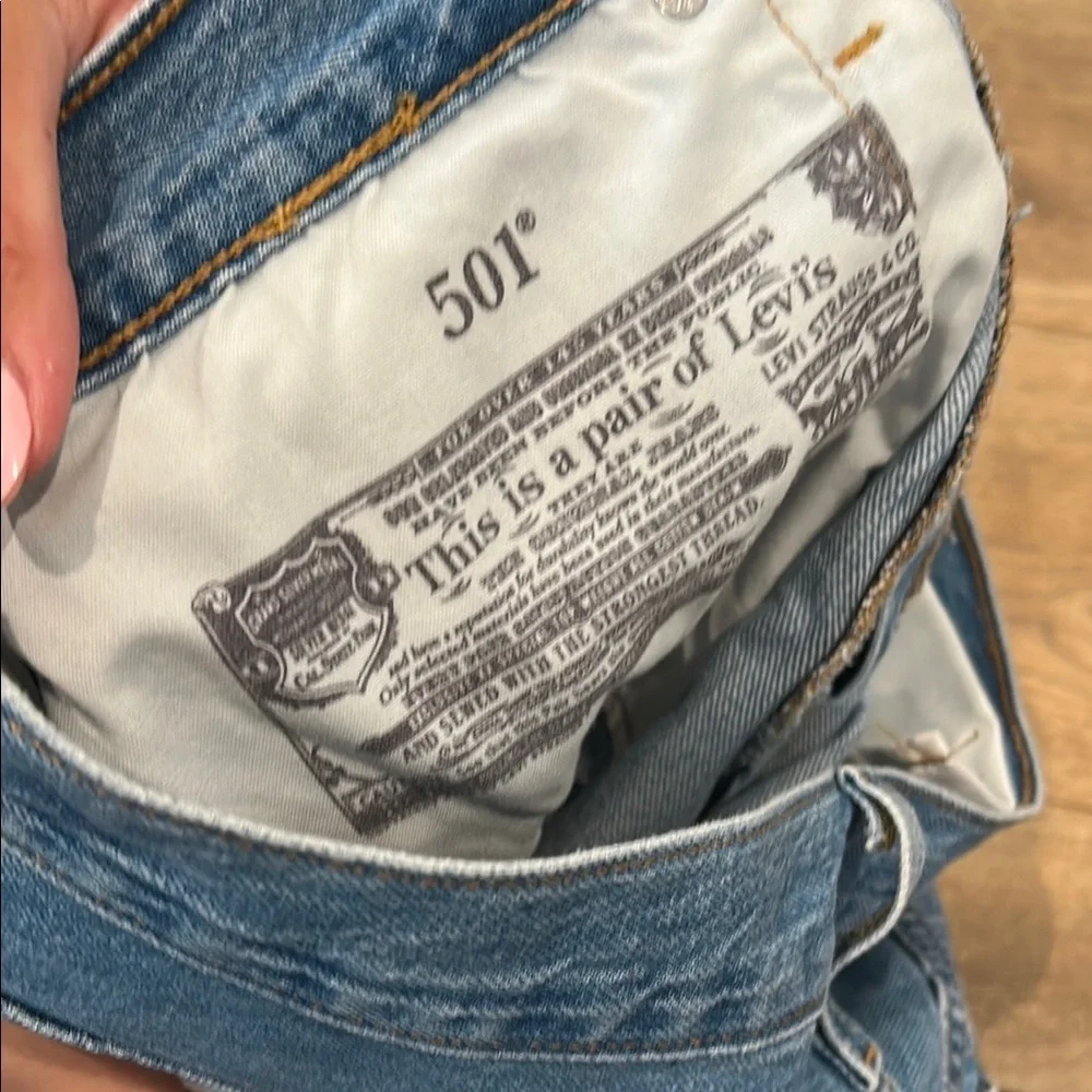 Levi's Blue High-Waisted Jean Shorts with Distressed Details 501